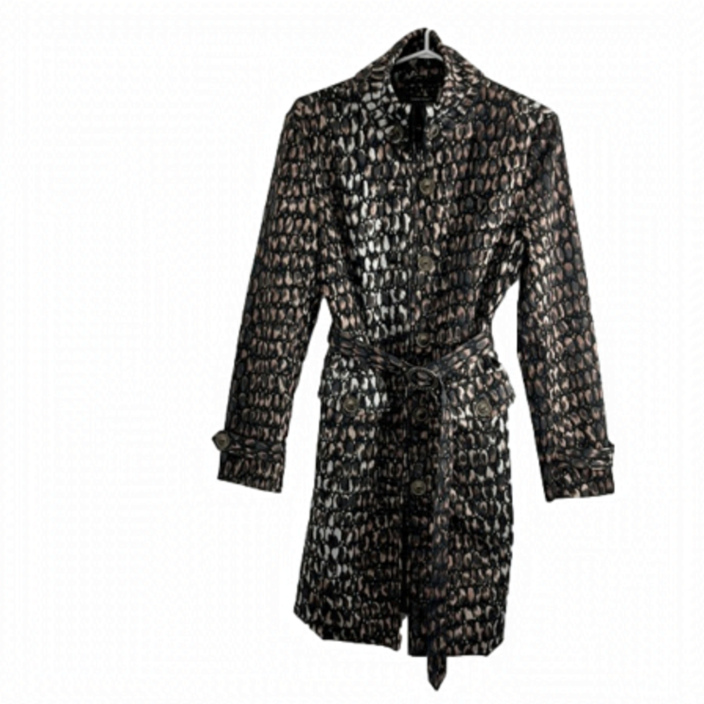 Samuel Dong Brown & Black Patterned Dress Trench Coat